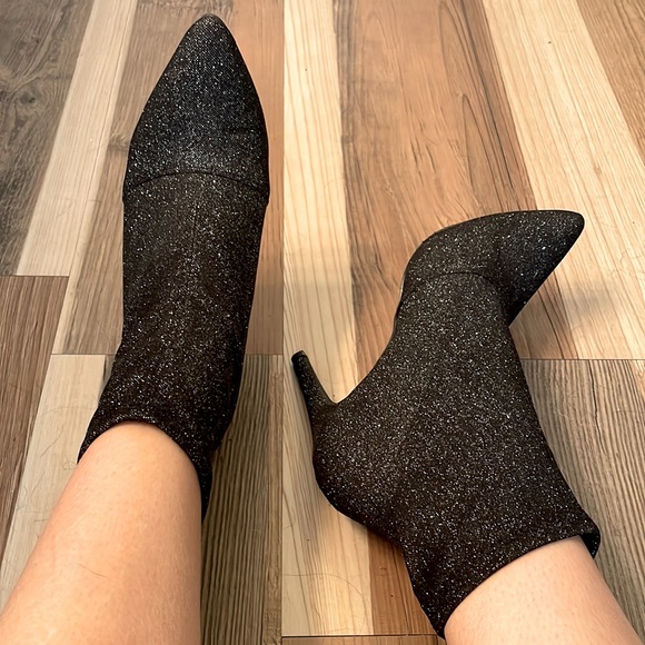 Brash Shoes Above The Ankle Heeled Slip On Glitter Boots No Zipper Poshmark